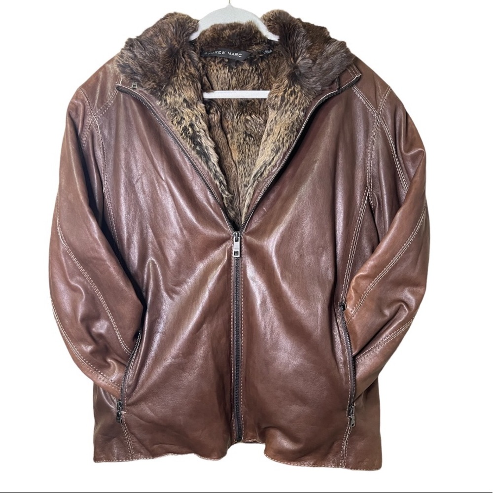 SOLD ! VTG ANDREW MARC Genuine Leather Rabbit Fur Thermolite Jacket - Picture 6 of 16